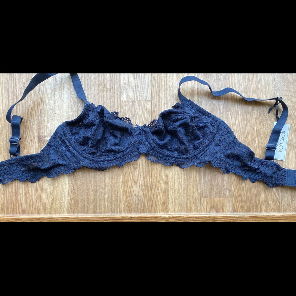 30DD Dark Blue Ivory Rose Lace Balconette Bra